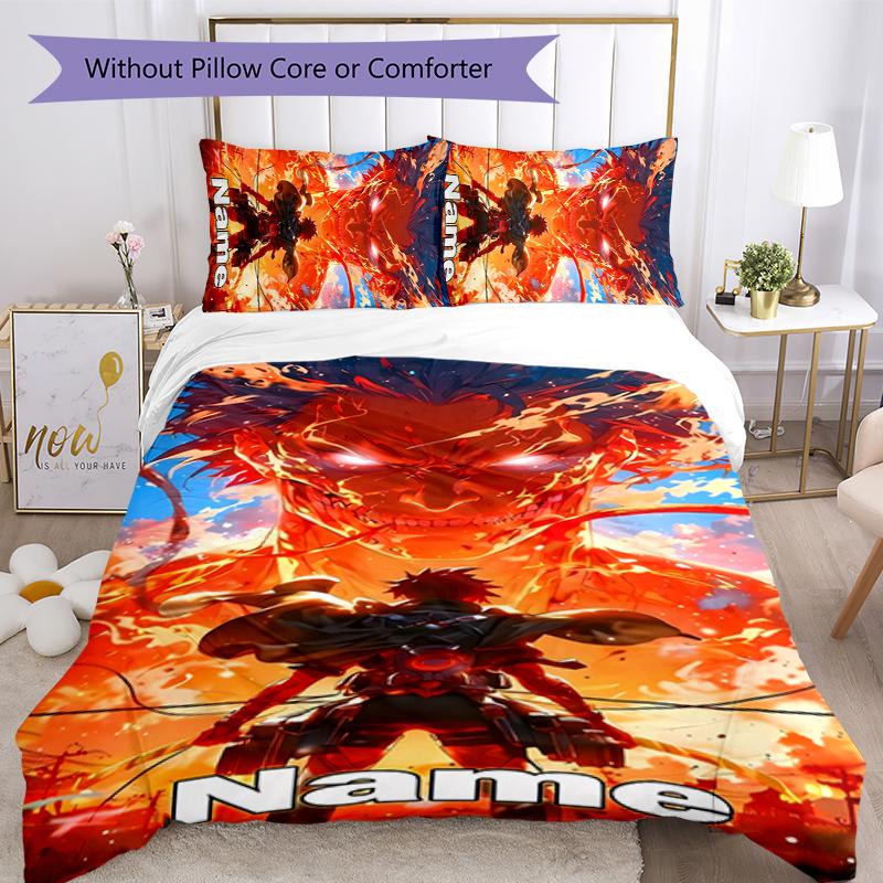 3pcs Custom Name Attack on Titan Bedding Set Duvet Cover Closure Includes 1 Duvet Cover & 2 Pillowcases for All Seasons Bedroom Decor