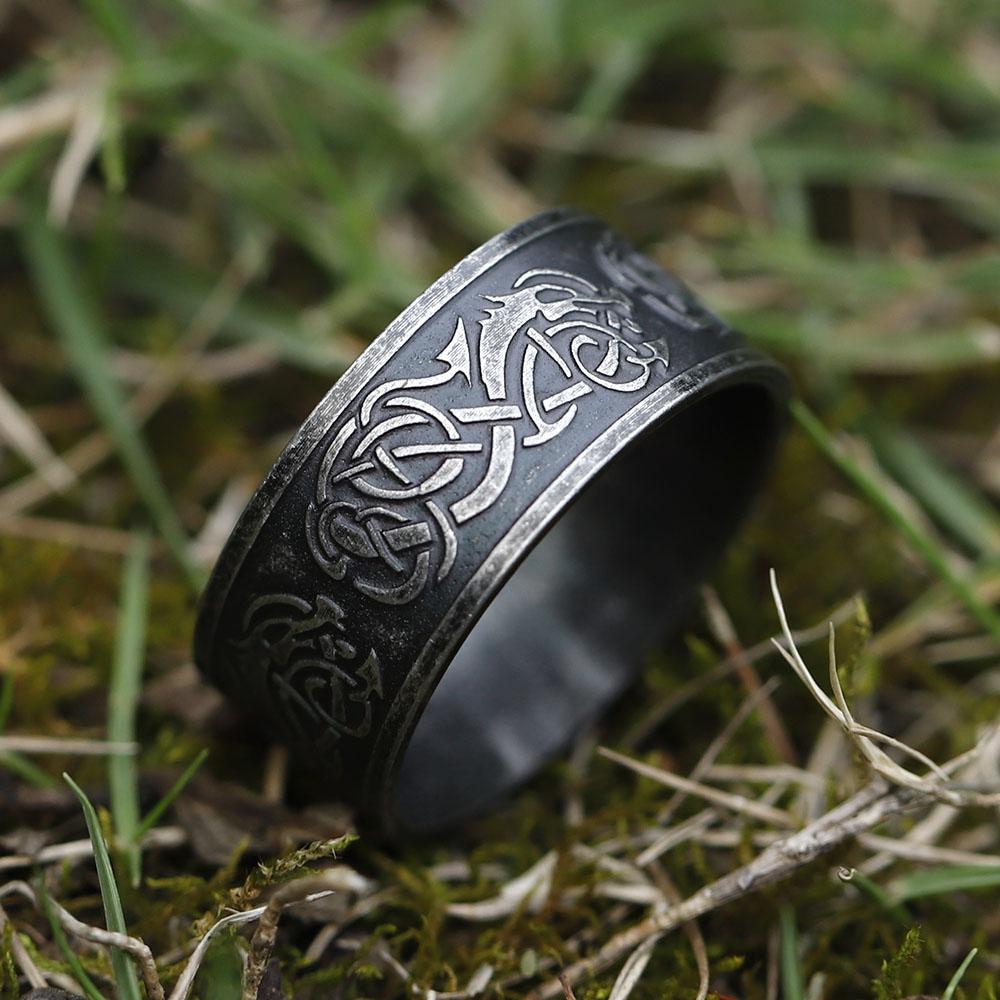 2023 NEW 316L Stainless Steel Odin Norse Viking Amulet Dragon Men Ring Jewelry for Gift Free Shipping