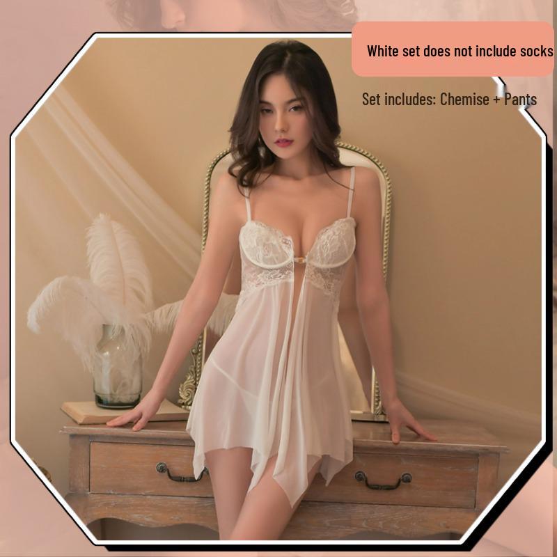 Sensual Lace Mesh Strappy Nightgown with Underwire Push-up