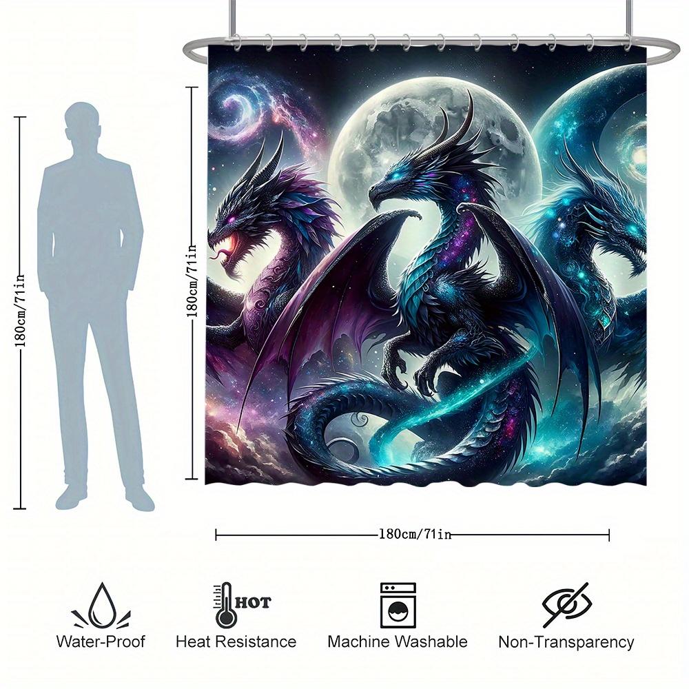 1pc Shower Curtain - Celestial Dragons with Moon and Galaxy Background Design for a Mystical Bathroom Waterproof