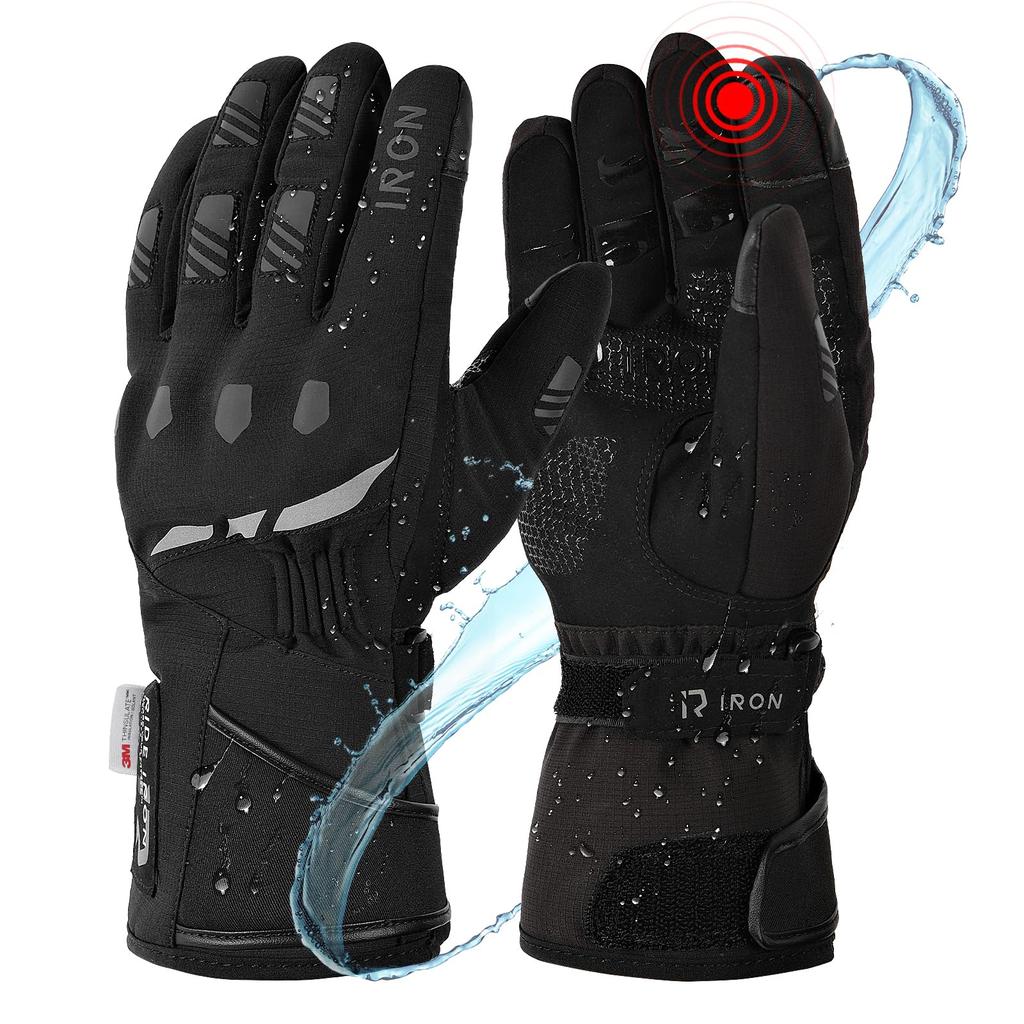 RIDEIRON Motorcycle Gloves, Winter, Waterproof, Smartphone Compatible, Cold Weather, Windproof, Protective, Fleece-Lined, Non-Slip, Unisex