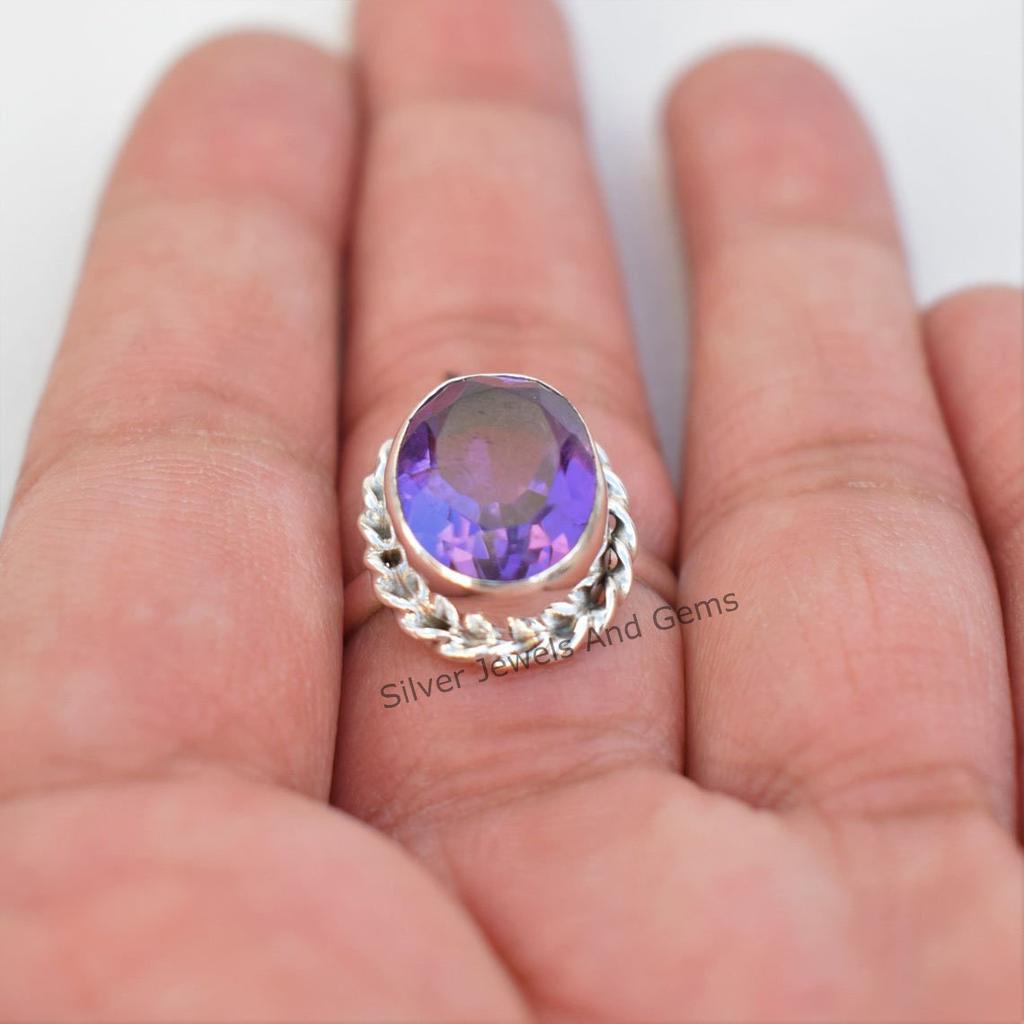Natural Amethyst Ring, 925 Sterling Silver Ring, Oval Designer Ring, February Birthstone Promise Ring, Handmade Ring