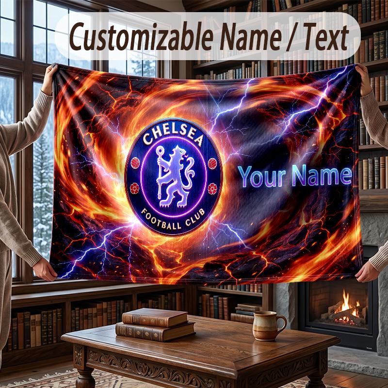 Coperta Plaid in Flanella Personalizzata con Nome e Motivo Chelsea FC Calda Decorazione per la Casa