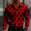 Men's Long-sleeved Geometric Print Shirt, Stylish Button-down Shirt, with Square and Striped Patterns for Everyday Wear.