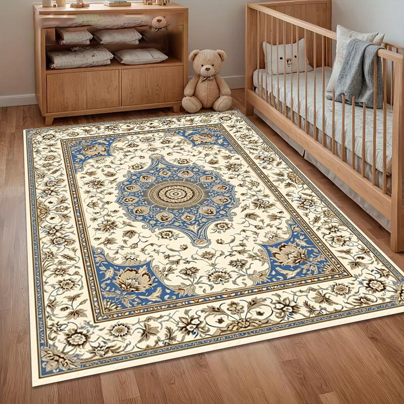 Persian Vintage Area Rug Retro Floral Geometric Pattern Non Slip Washable Carpet for Vintage Home Living Room Decor Bedroom Boho