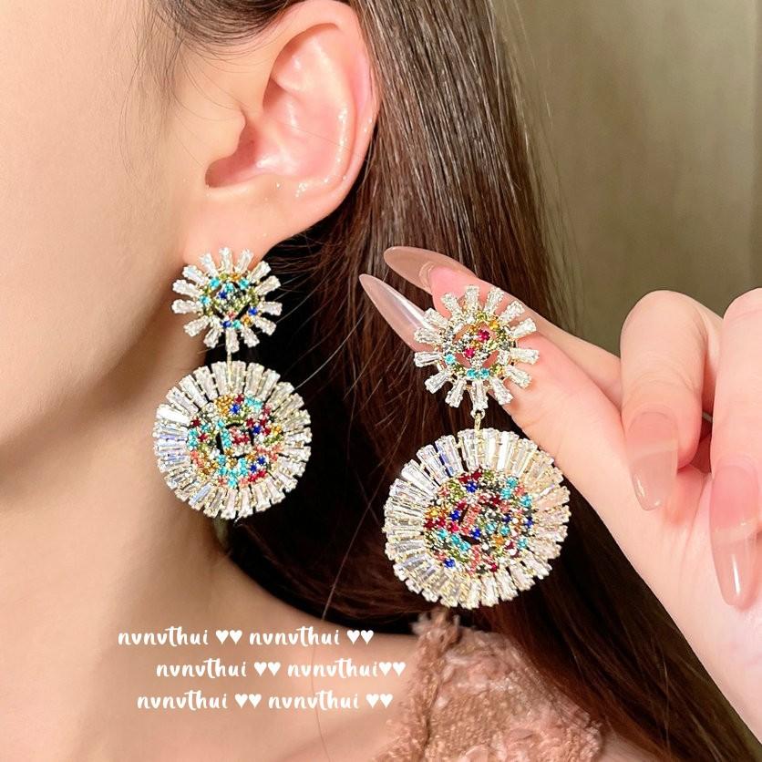 Boucles d'oreilles Bijou Bleuet de la Spree, Plaqué Papalacha Or 18K Boucles d'oreilles Zircon Coloré Enveloppé Sucre