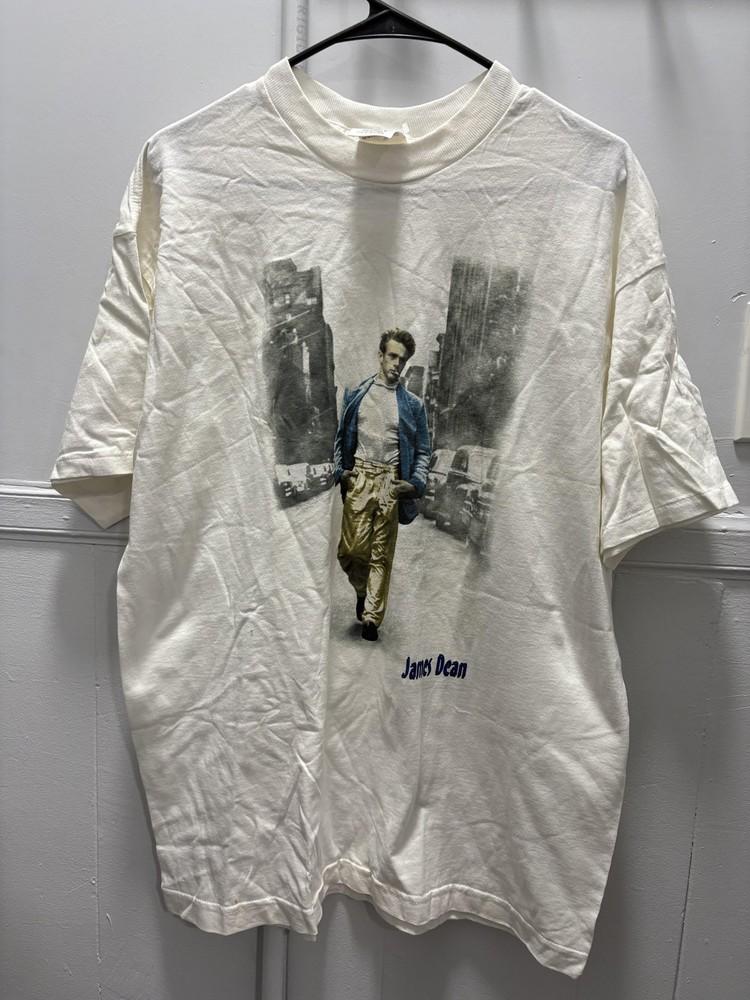 James Dean Shirt Mens Large White Graphic Tee Single Stitch Made in USA Cronies Unisex T-Shirt S