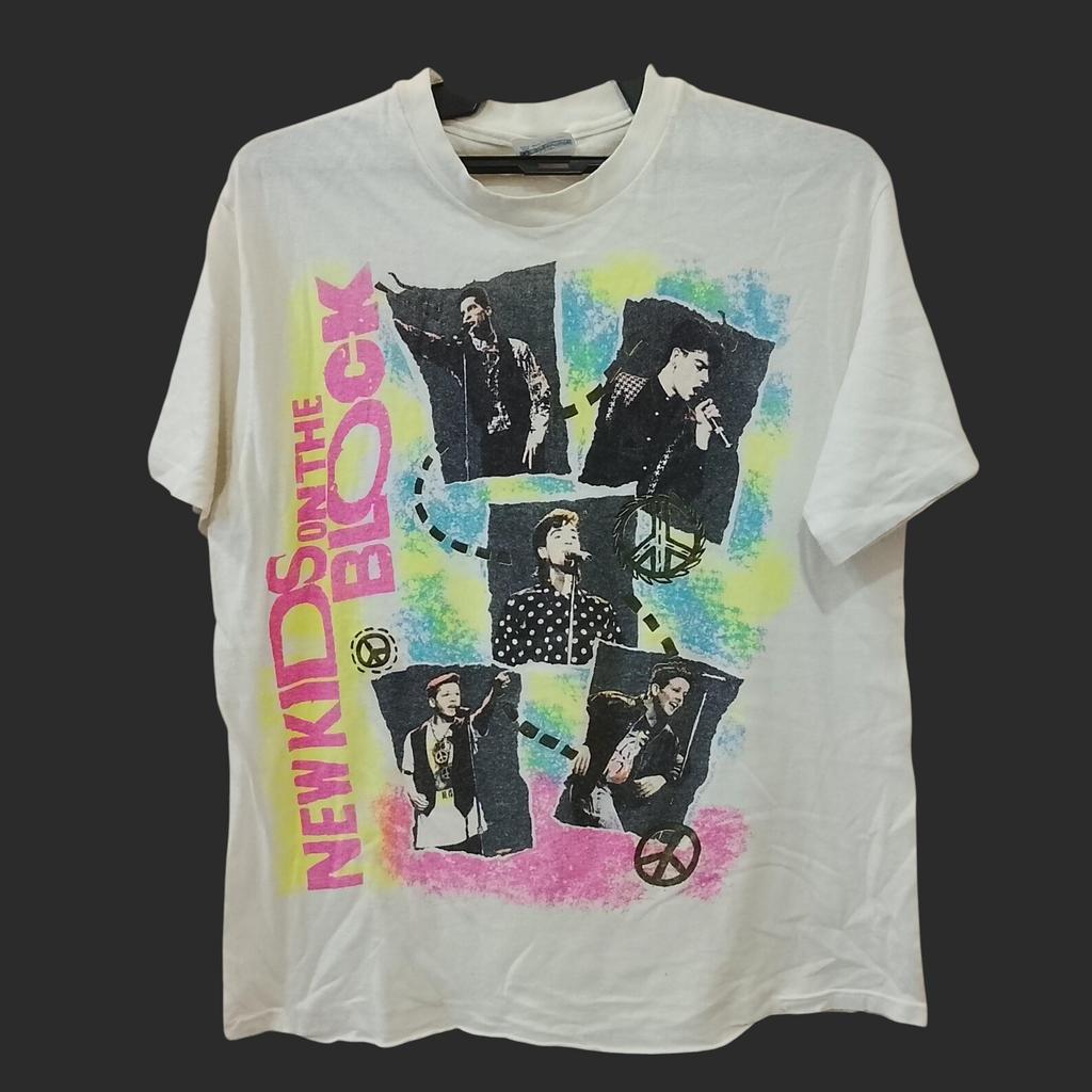 Vintage 90's New Kids On The Block American Vocal Group White Large T Shirt New Kids On The Block Band Tour Shirt Size L