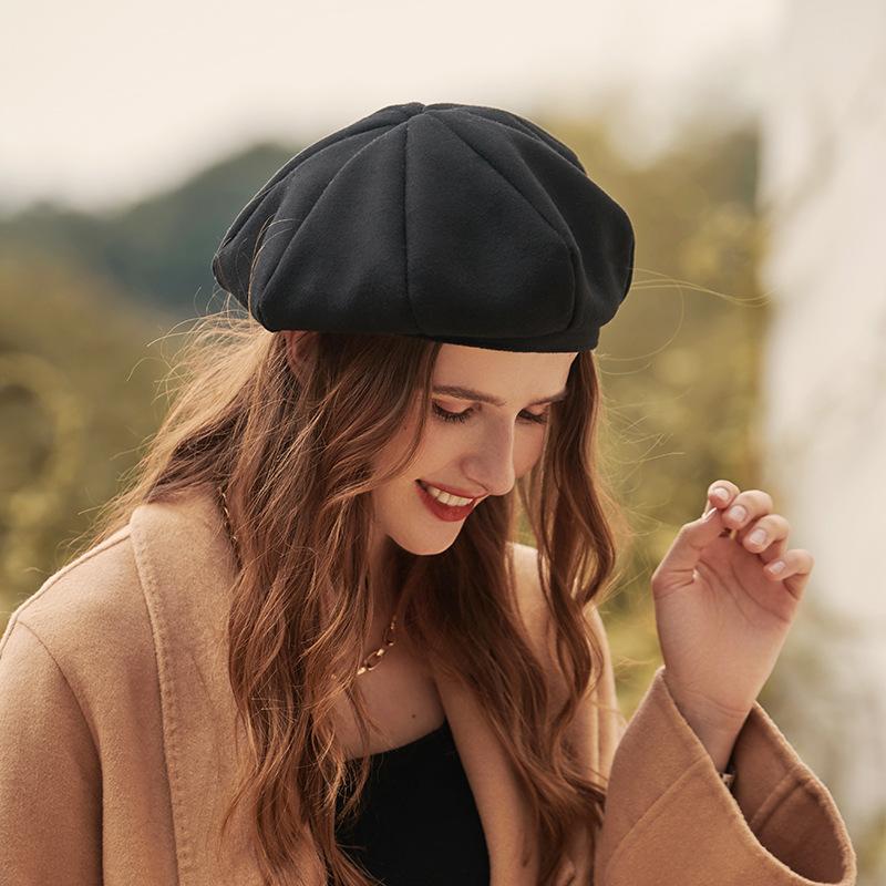 Autumn and winter niche beret trendy lady retro French elegance portable temperament hat big brim