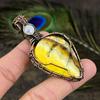 Natural Yellow Dendritic, Moonstone Gemstone Copper Wire Wrap Pendant 2.76" G6I39
