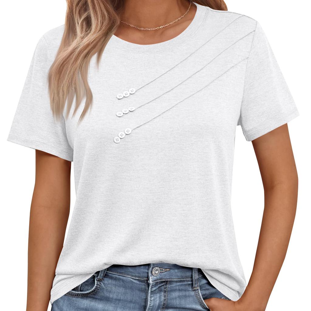 Ladies' Button Solid Color Casual Short Sleeved Shirt