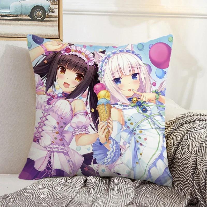 Nekopara 50x50 Cushion Cover 45 × 45 Decorative Pillowcase for Pillow Home Decor Car Decoration Pillowcases Bed Cushions Kawaii