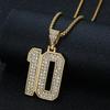 Hip Hop Gold Plated Stainless Steel Number 10 Iced Out Pendant Necklace Trendy Street Jewelry