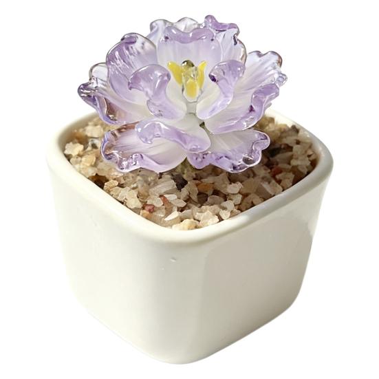 Handmade Mini Glass Flower Figurine Cute Hand Blown Small Faux Crystal Flower Bouquet In Pot Gift for Mother's Day Birthday Christmas DIY Craft