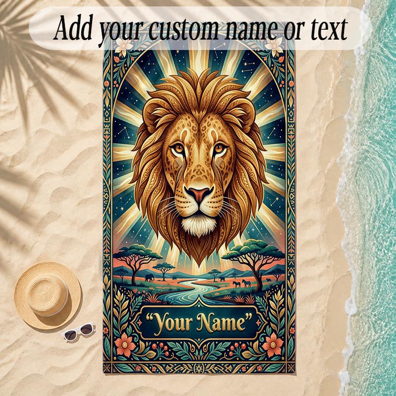Leopard Theme Soft Beach Towel Personalized Custom Name Text Towel Portable for Beach Pool Travel