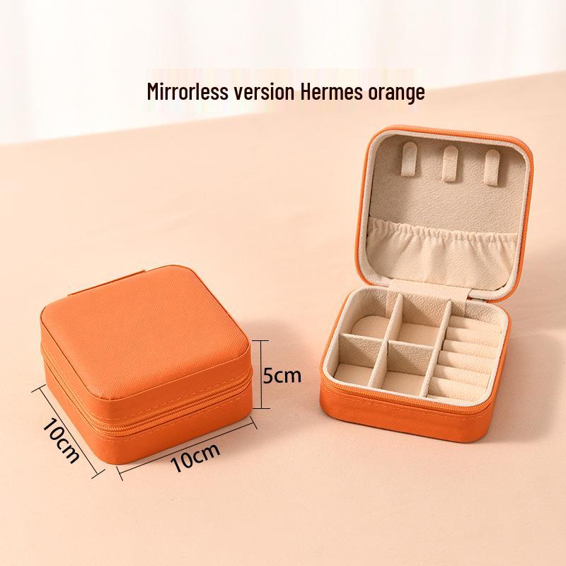 High-End Jewelry Storage Box with Mirror Pattern for Rings, Earrings, Necklaces - Women's Zipper Style Organizer.