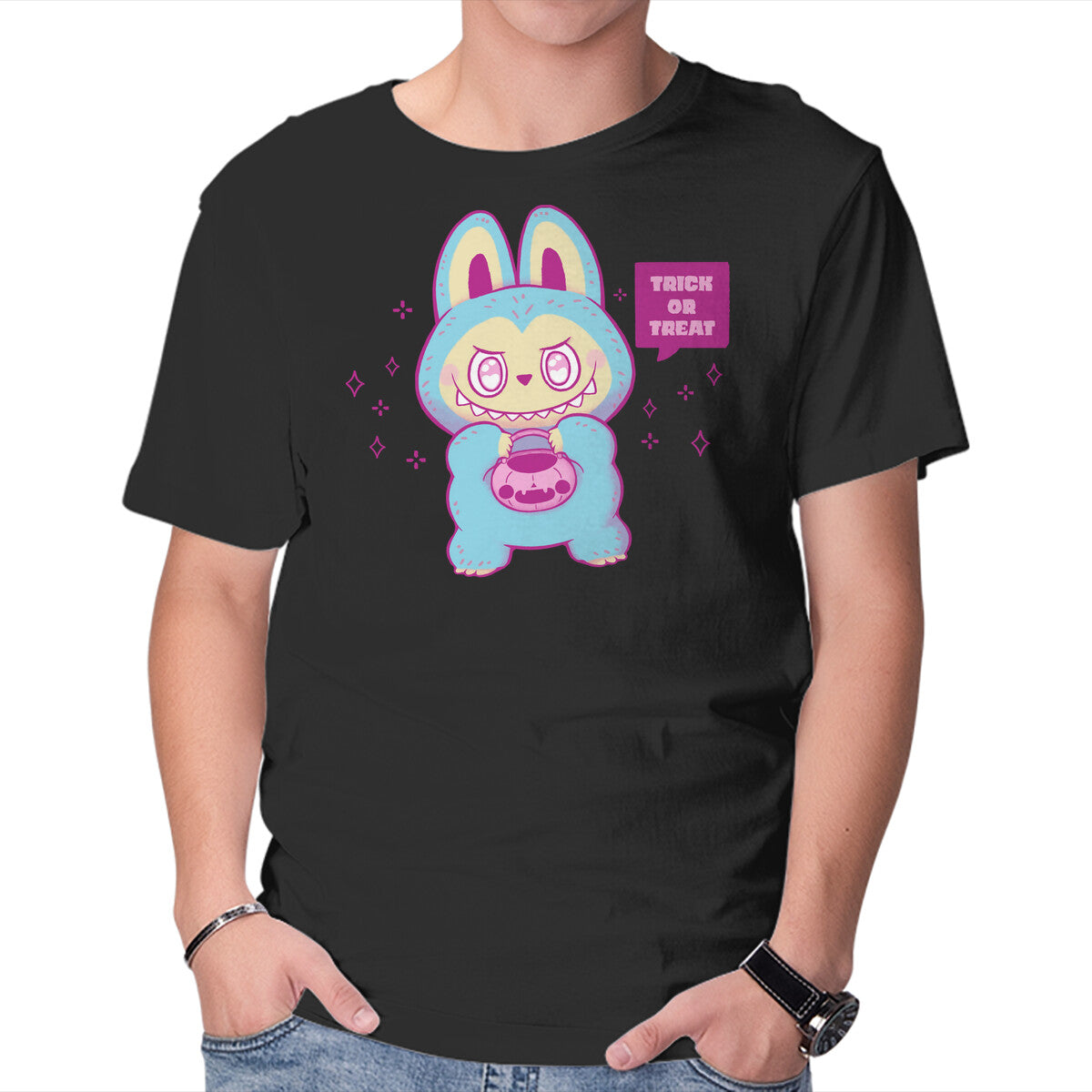 Unisex Crew Neck T-Shirt Halloween Labubu Trick Or Treat Graphic Short Sleeve Casual Tee XXXL