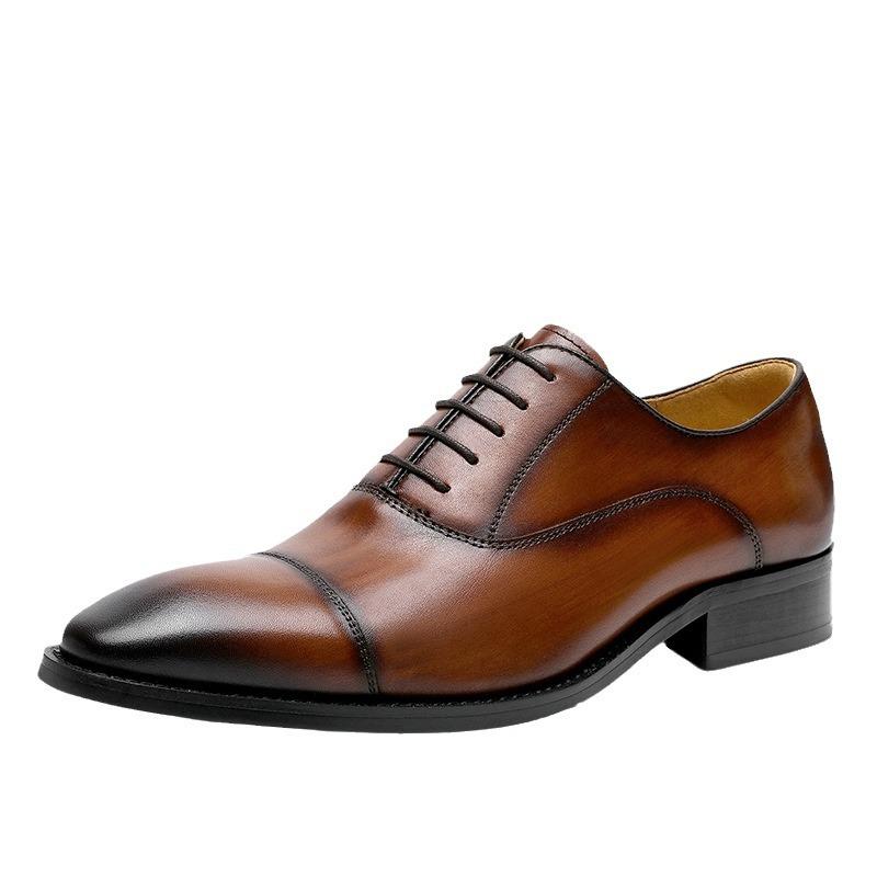 Leather Shoes Men'S Classic Three-Joint Men'S Shoes Lace-Up Gentleman'S Shoes Wedding Shoes First-Layer Cowhide Shoes Elegant Men'S Shoes