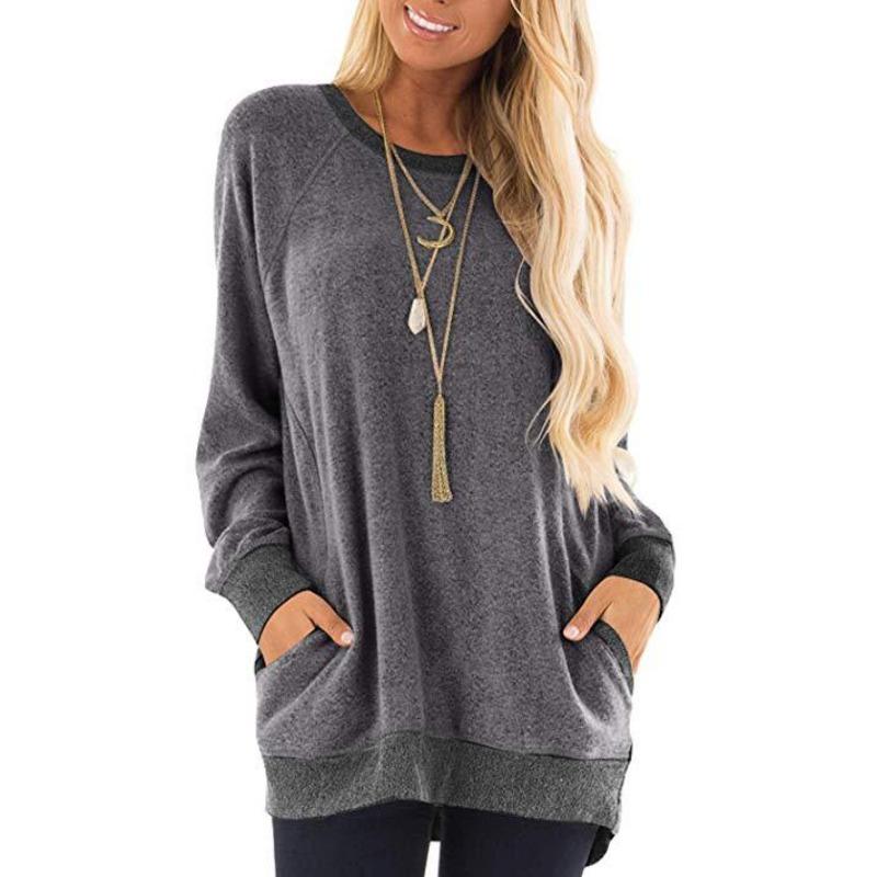 YYFS Women's Fashion Casual Spring Fall Colour Block Print Long Sleeve O-Neck Blouses & Shirts