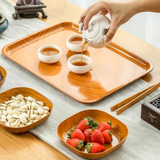 Bone Spitting Dish Imitation Wood Grain Serving Trays Japanese-Style Plastic Fruit Bowl Stackable Salad Tray Kitchen Organizer