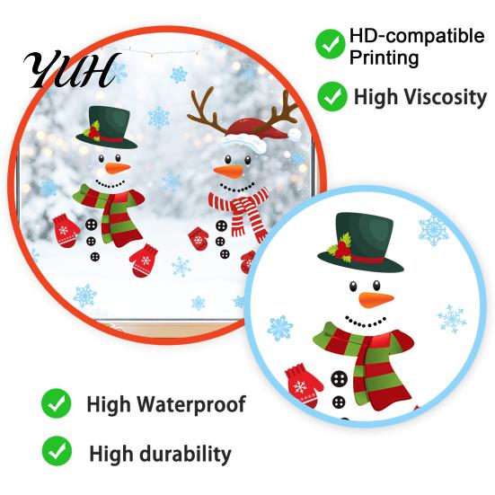 Waterproof Holiday Glass Decor 2Pcs Christmas Snowman Static Window Stickers, Simple Double Clings, Winter Party Wall Stickers PVC Decals for