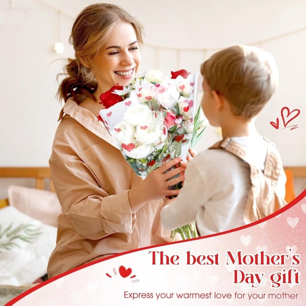 100 Pieces Transparent Plastic Flower Packaging Bags Flower Arrangement Bags  Mother's Day