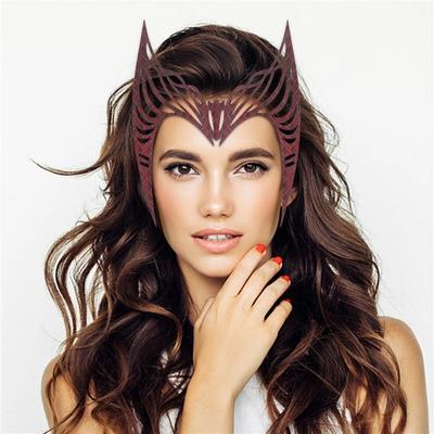 Movie Wanda Vision Scarlet Cosplay Witch Headwear Soft PU Leather Made Scarlet Topknot Cosplay Props