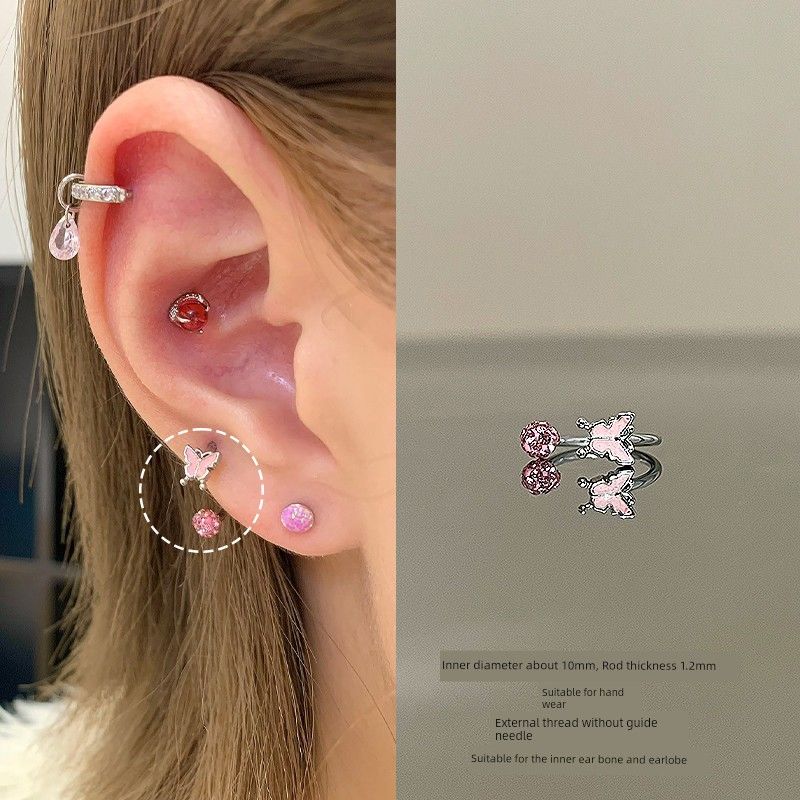 Ear Bone Nail Ear Bone Ring Medical Titanium Steel Ear Studs Ear Hole Titanium Alloy Female Ear Worm Nail Edge Unique Earrings Earrings