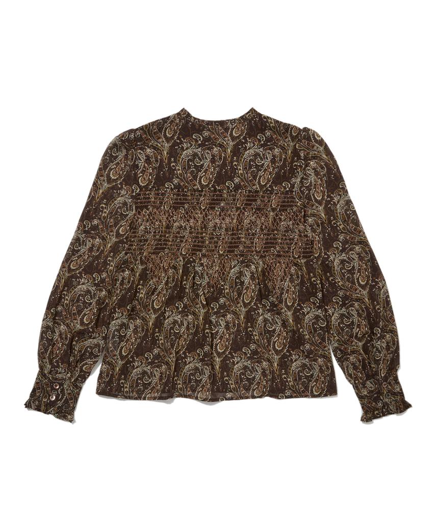 PENFIELD Paisley Chiffon Smocking Embroidery Blouse Brown_Fs1Wr10F