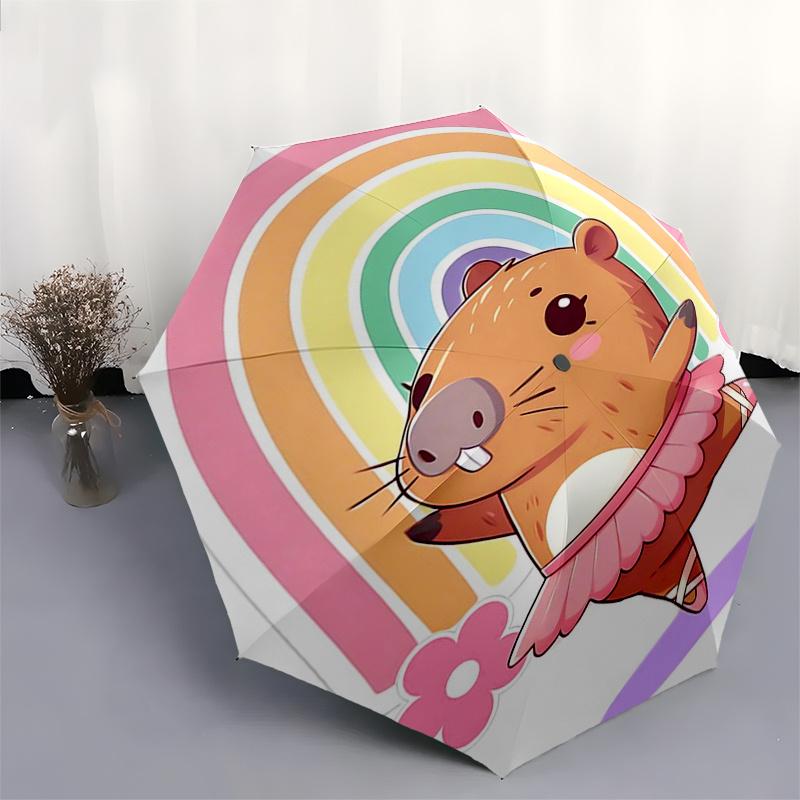 Reiseregenschirm mit Capybara-Motiv - 8 Rippen, Automatisches Öffnen und Schließen, Tragbares faltbares Design, Kompakter und stilvoller Schirm für unterwegs
