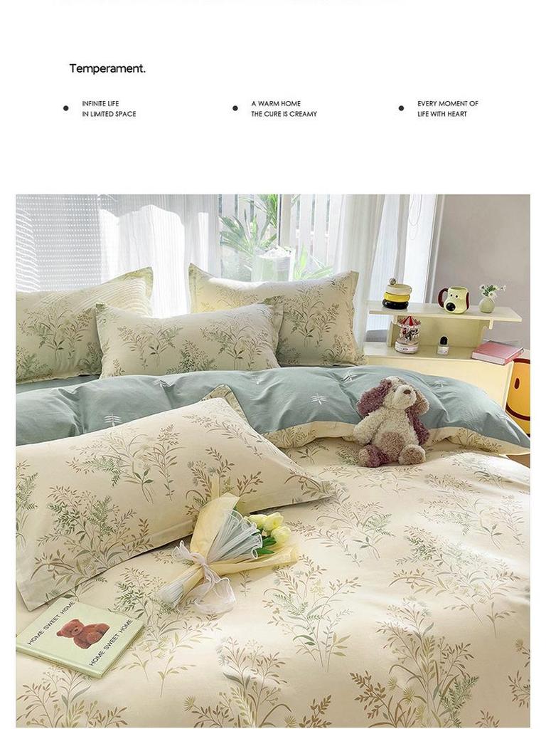 128x68 Pure Cotton Fresh Small Floral Print Four-Piece Dorm Bedding Set