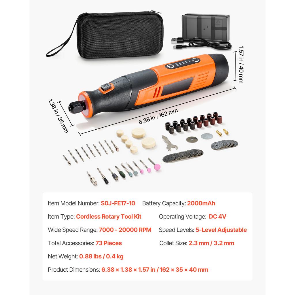 SucceBuy 73-Piece Cordless Rotary Tool Kit 5-Level Speed 7000-20000 RPM Multi-Purpose DIY Tools for Engraving Sanding Polishing