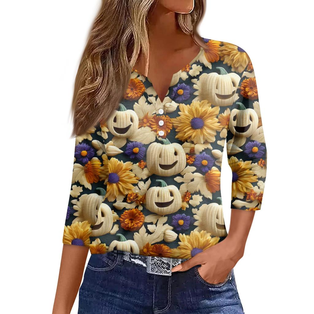 Women's Casual Fashion Sexy Comfortable V-Neck Halloween Seven Sleeve Top