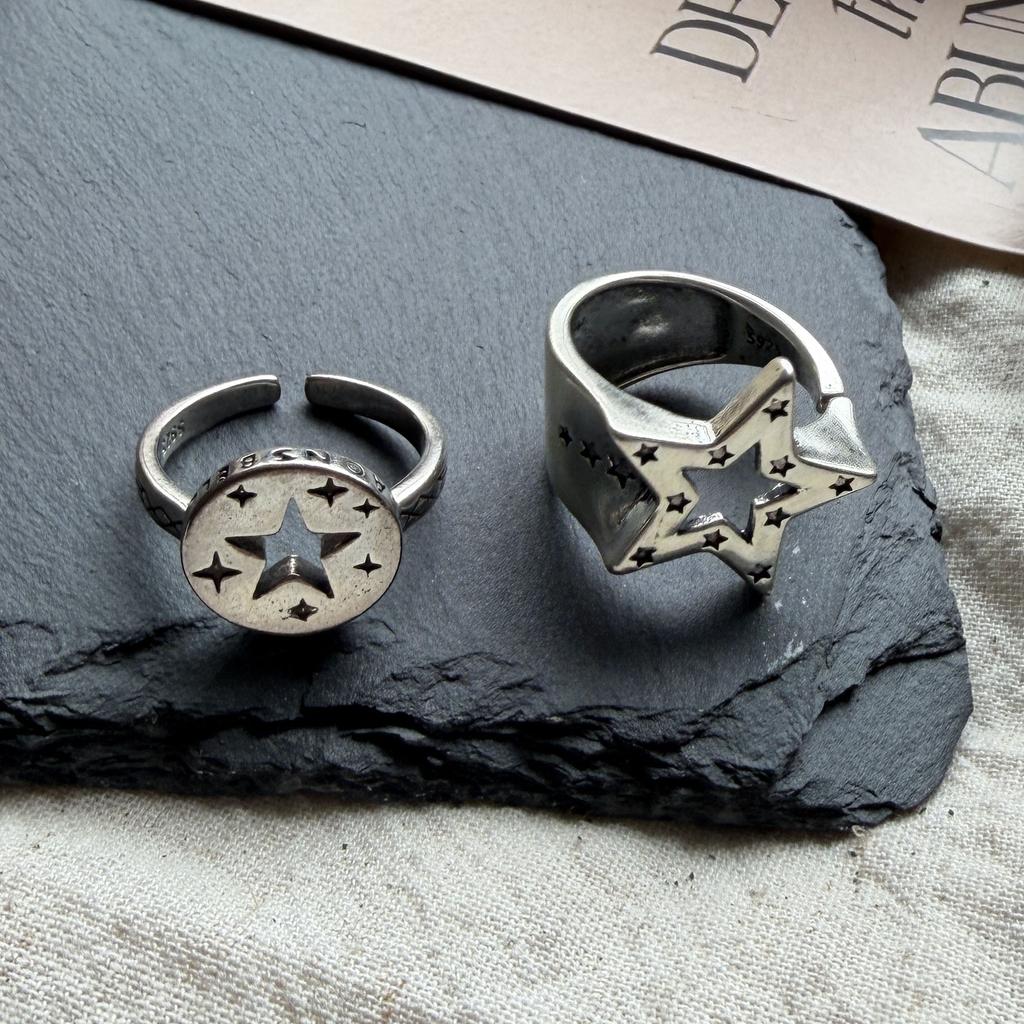 Bagues en Argent Sterling 925 pour Femmes Couple Minimaliste Fait Main Simple Rond Forme Étoile Bijoux Fins Cadeau Prévenir l'Allergie