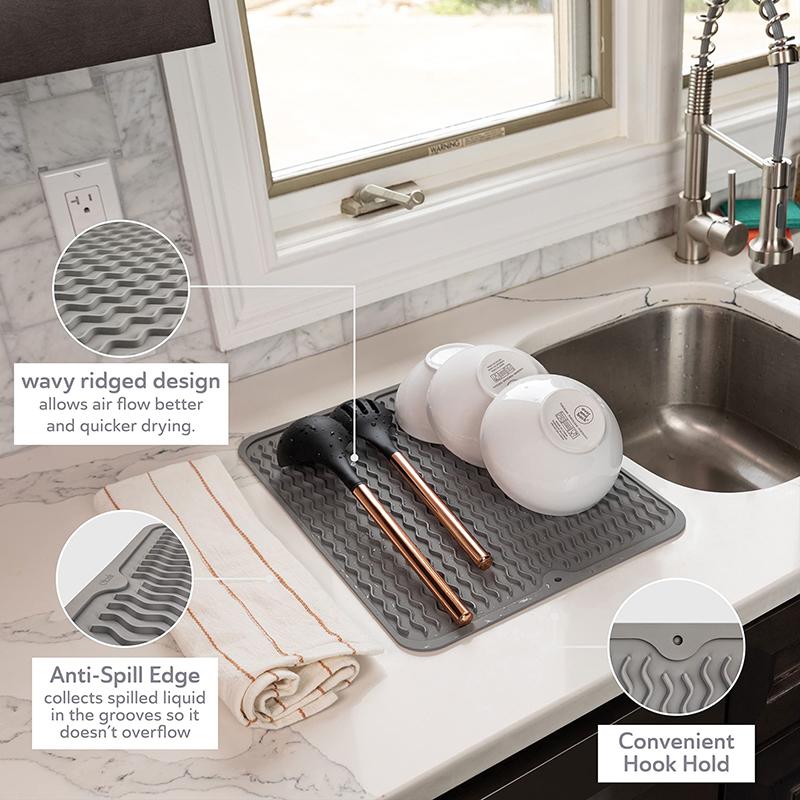 Dish Drying Mat for Kitchen Counter Silicone Drain Pad Heat-resistant Anti-slip Pot Dish Cup Pad Tableware Cushion Tray Placemat