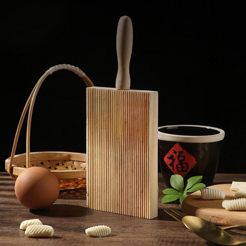 Wooden Garganelli Board 13.5x8.5cm Non-sticky Practical Pasta Gnocchi Macaroni Board Making Kitchen Cooking Rolling Tools