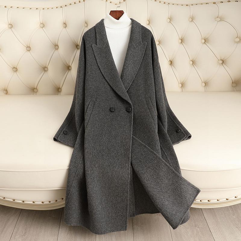 

Double-sided cashmere coat for women s autumn and winter new medium and long styles with loose temperament and high-end woolen coat One size темно-сірий