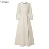 ZANZEA Women Casual Round Neck 3/4 Sleeve Loose Dress