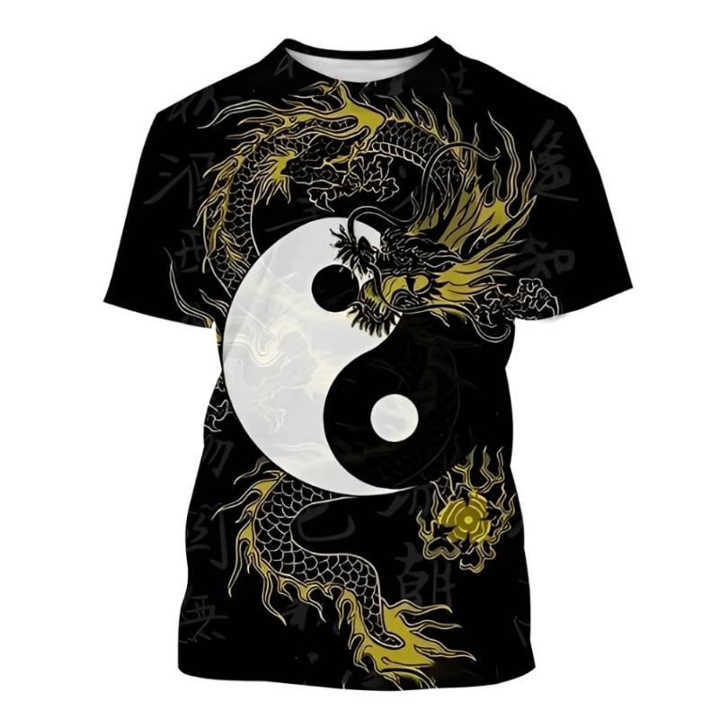 Bagua Taiji Yin Yang Dragon Pattern Men's T Shirt Casual O-neck Loose Short Sleeve Tops Funny 3D Print Tees Fashion Men Clothing