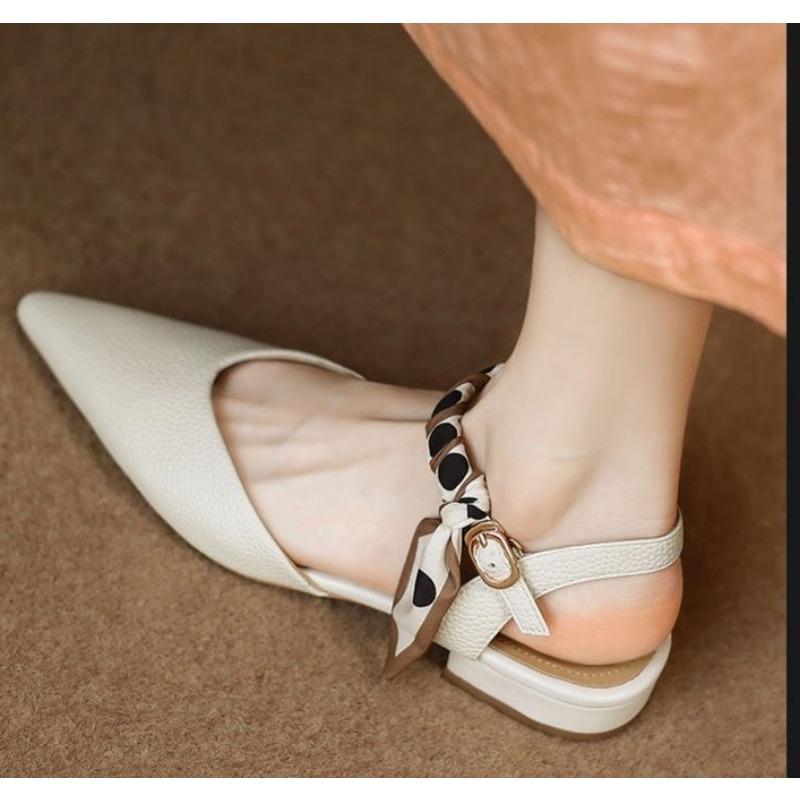 Fashion New Pointed Toe Low Heel Sandals 2025 Summer Women's Shoes Luxury Woman Clothes Elegant Party Orange Shoes with Ties Designer