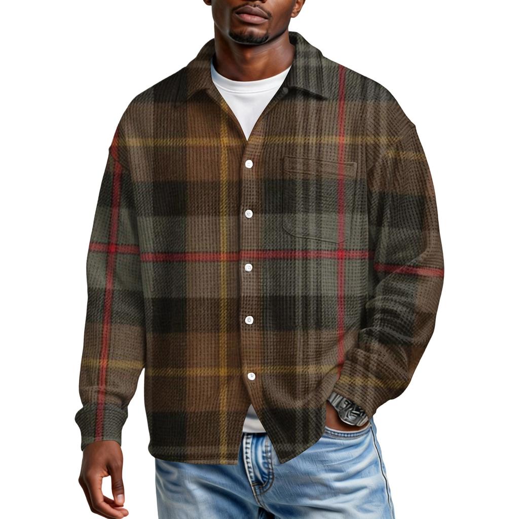 Men's Casual Button-down Long-sleeved Shirt With Pocket