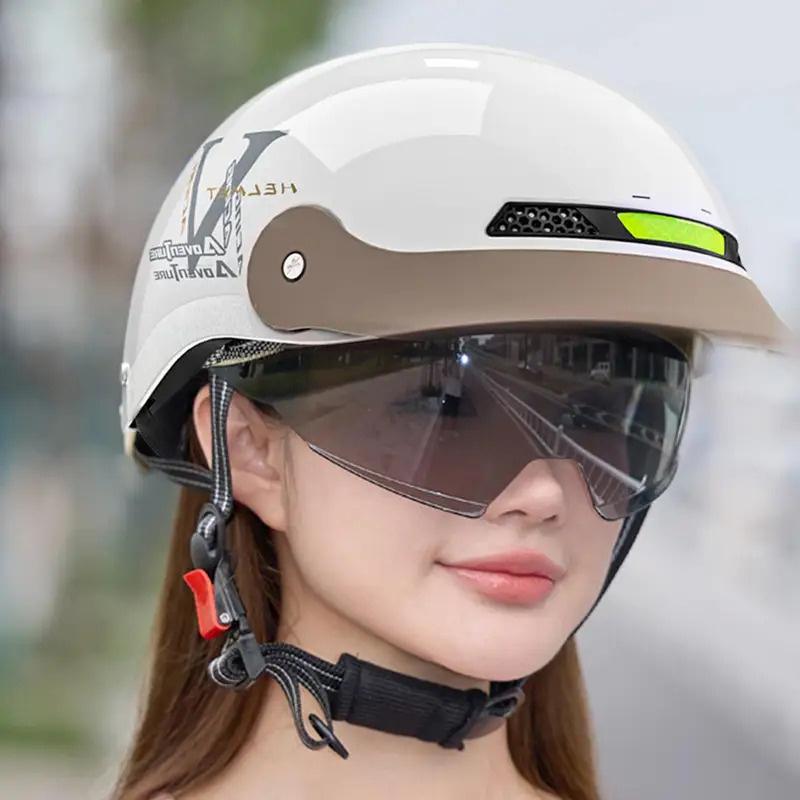 Motorcycle Half Helmet Open Helmet With Sun Visor Quick Release Motorcycle Head Gear For Men Cycling Scooter Skateboard Cruiser