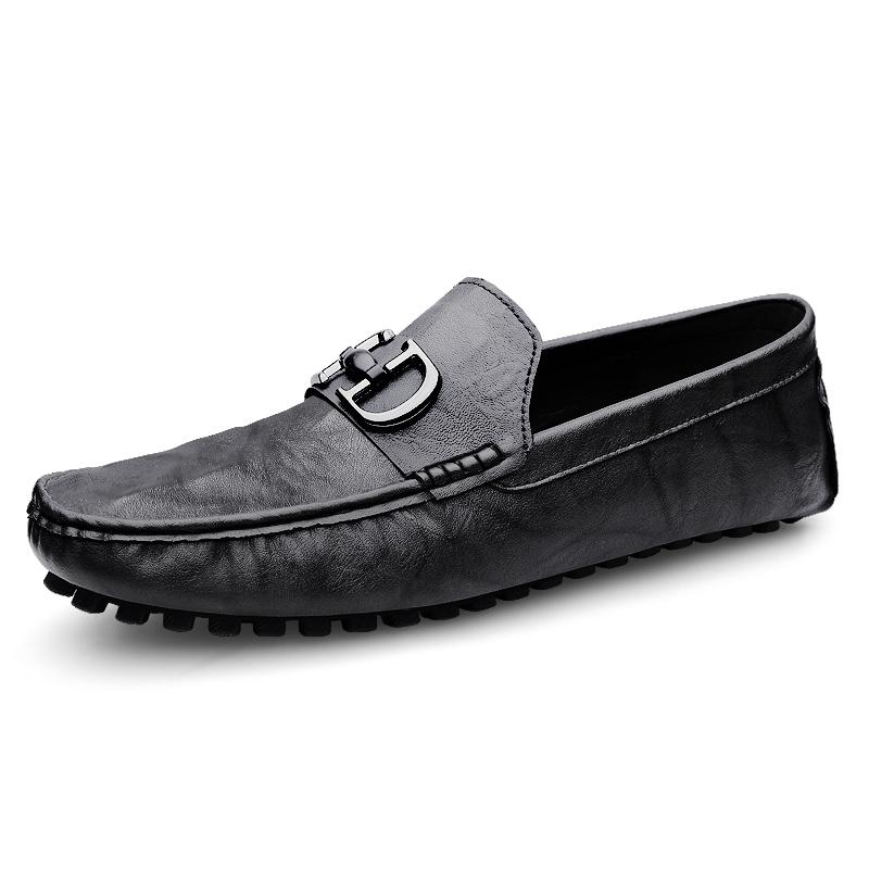 Fashion Comfy Leather Casual Shoes Fashion Style Men's Loafers Breathable Metal Buckle Moccasins Man Comfortable Business Slip On Flats