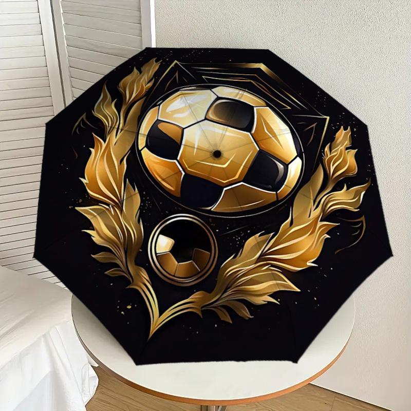 1PC Soccer Ball Gold Umbrella-8-Rib Reinforced, Automatic Open, Lightweight & Durable, Cute Fashion Accessory for Outdoor-Y0344