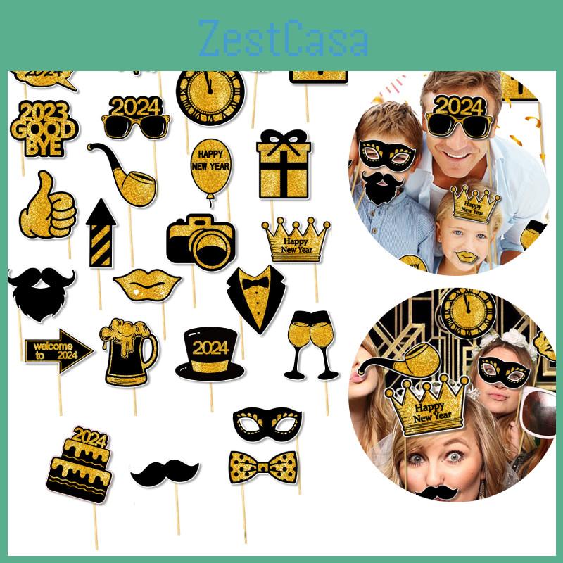 High-quality 2024 New Year Party Props Cartoon Style Photo Decorations