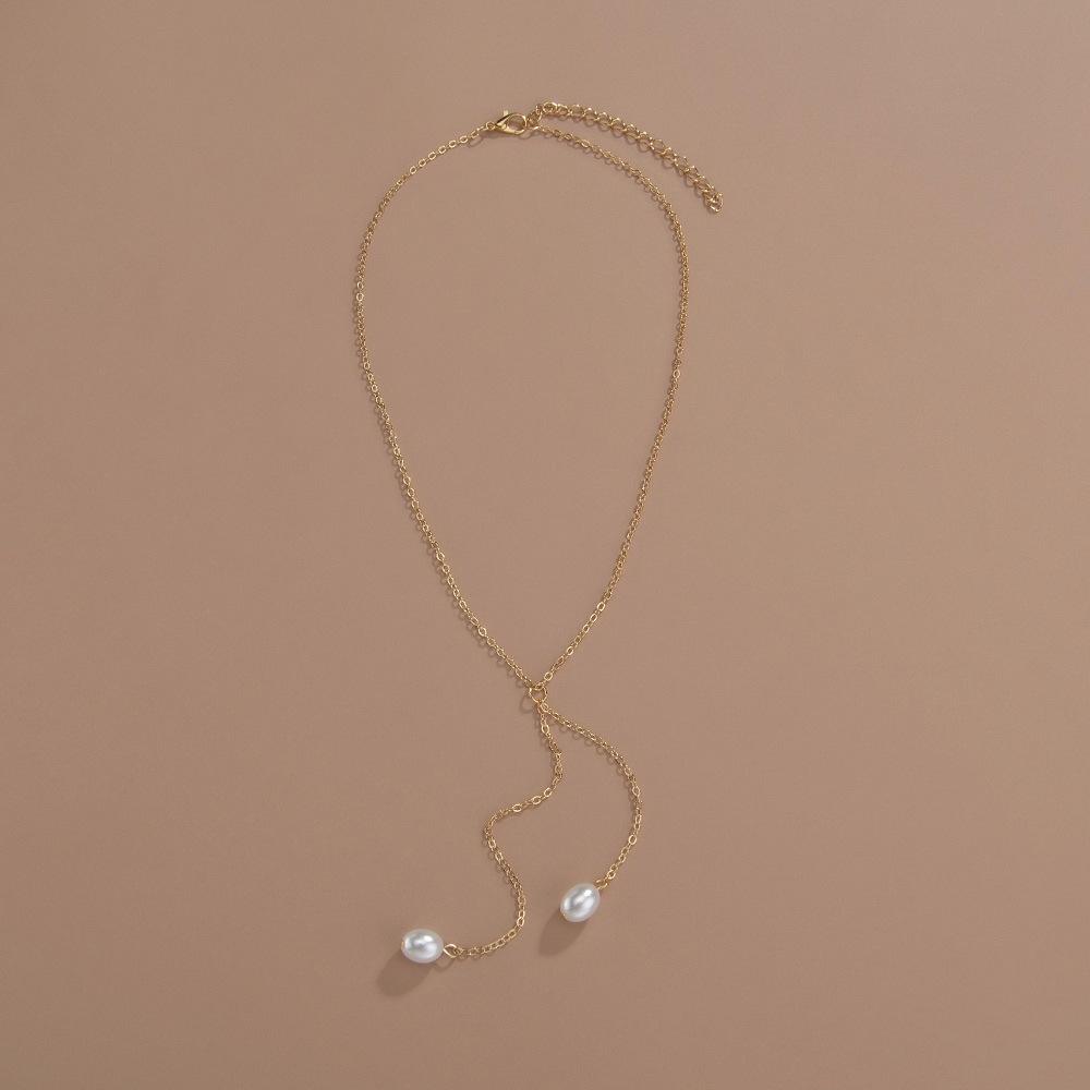 Commuter Ladies Necklace Simple Pearl Pendant Adjustable Metal Clavicle Chain