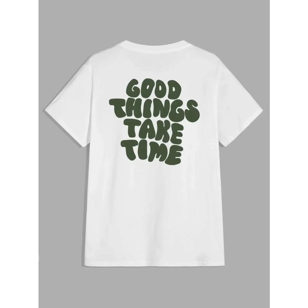 

Хорошие вещи берут время Смешная графическая надпись Мужская футболка Модная одежда Хлопковые топы Модная летняя футболка Футболка большого размера XXXXXL белый