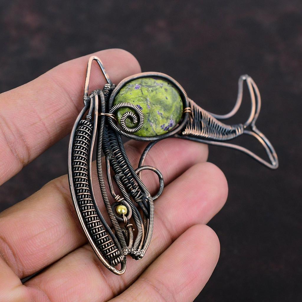 Stichtite Pendant Copper Wire Wrapped Pendant Handmade Fish Pendant Stichtite Copper Jewelry Gemstone Pendant Engagement Gift Unique Jewelry