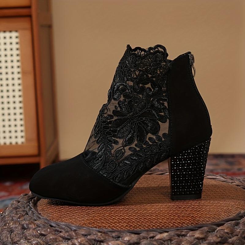 Lace Mesh Super High Heel Color Blocking Sandal Boots Female Round Head Thick Heel Short Boots