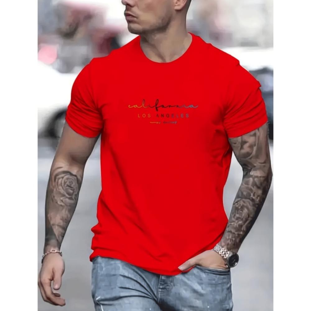 Summer Simple Colorful Letter Print T-shirt Top Breathable Soft Men's O-neck Short Sleeve 2024 Outdoor Sports T-shirts Clothing